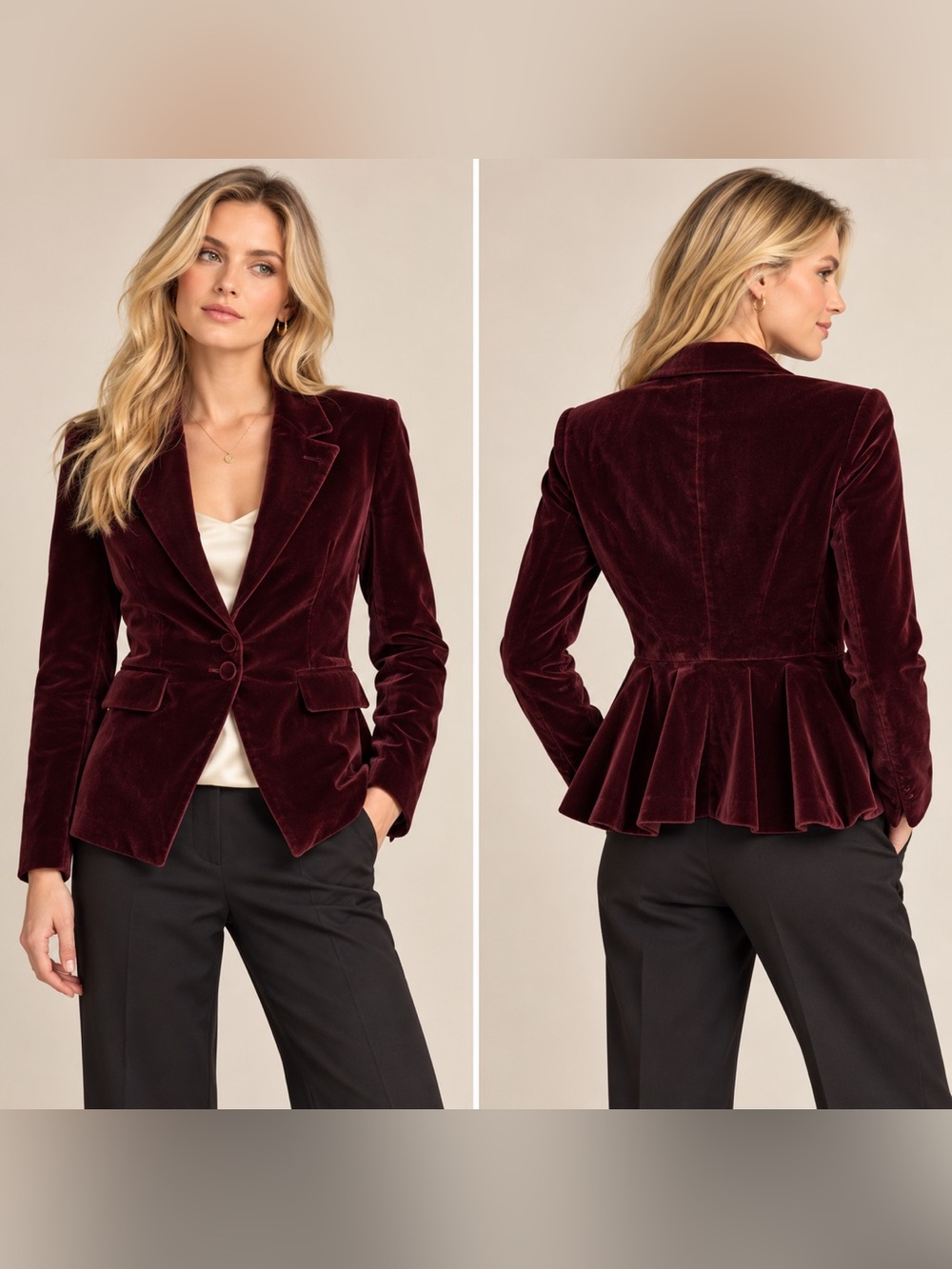 Altuzarra Burgundy Velvet Peplum Blazer Jacket Size 38 US 6